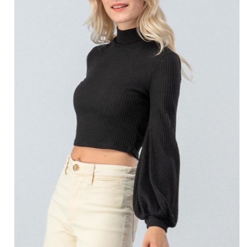 Black Turtleneck Crop Top - Picture 2 of 2